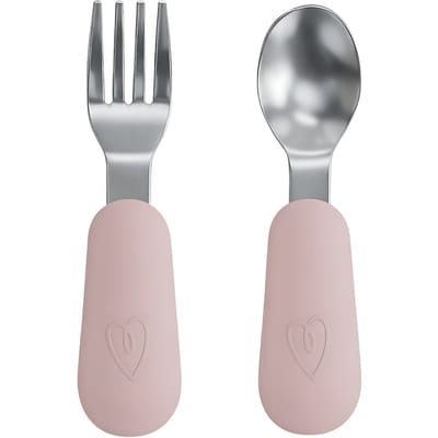 RVS Baby Lepel + Vork Roze