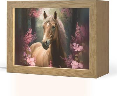 Nachtlampje 20x15 cm - Kinder lampje - Paard - Bloemen - Roze - Natuur - Bos - Tafellamp kinderkamer - Slaapkamer lamp - Bedlamp kinderen - Kinderlampje stopcontact - Wandlamp babykamer - Nachtlampjes