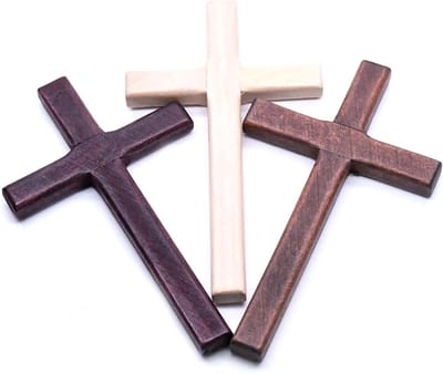 Set van 2 Houten Kruisen, Handgegraveerd Religieus Kruis voor Christelijke Gebeden, Decoratie voor Kerk en Thuis, Perfect voor Huwelijk en Verjaardag (Wijnrood)