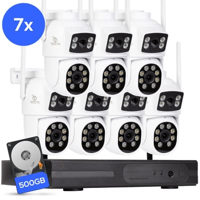 Teceye Dual Beveiligingscamera Buiten met Recorder - Draadloze Buitencamera - 7 Camera - 500GB Opslag