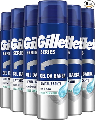 Gillette Series Scheergel Revitaliserend met Groene Thee – Gevoelige Huid – 200 ml – Voordeelverpakking 6 Stuks