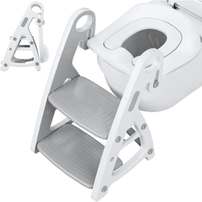 Wc verkleiner met trapje - 2 in 1 Voor peuters en kleuters - Toiletverkleiner - Opvouwbaar - Grijs