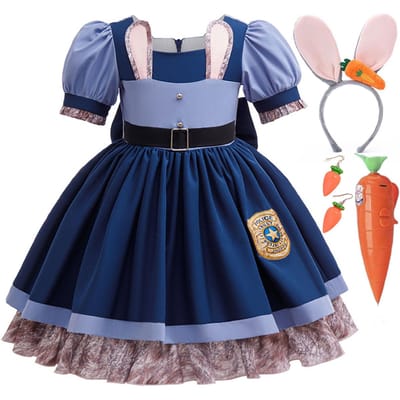 Film Zootopia 2 Dapper Schattig Konijn Judy Kostuum Voor Baby Meisje Rollenspel Judy Hopps Konijn Verkleed Jurk Poppen Set 2-10 Jaar 7-8T(TAG 140) gray