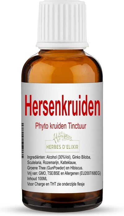 Herbes D'elixir Hersen Tinctuur - 100 ml - 100% Natuurlijk - Ondersteunt Geheugen en Concentratie