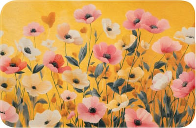 Badmat 60x40 cm - Antislip - Bloemen - Veld - Geel - Badmatten voor badkamer - Badkamermat - Douchemat - Badkamer mat