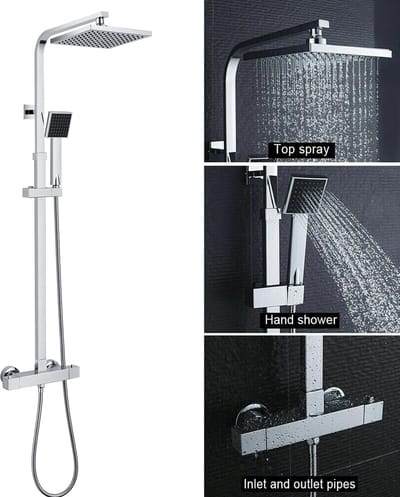 Auralum max Regendouche met Thermostaatkraan - Doucheset Chroom - 2 Functies Regendoucheset - Vierkante hoofddouche 20 cm - Verstelbare hoogte 110-137 cm - Chroom