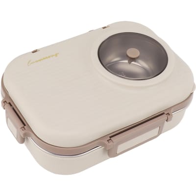 Roestvrijstalen Lunchbox met Soepkom Lepel Eetstokjes Beige Lekvrij Draagbaar Bento Lunchbox white