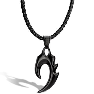 SERASAR Lederen Halsband Man [Flame] - Zwart 60cm - Cadeau voor Hem