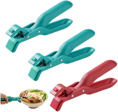 GELLDG Multifunctionele siliconen keukenklemmen - Set van 3 - Hittebestendige keukenklemmen - Klemmen tegen verbranding - Hete voedseltang - Rood en groen - 19x4 cm
