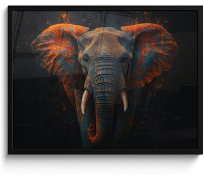 Poster in lijst - Fotolijst 70x50 cm - Posters - Olifant - Oranje - Oren - Posterlijst zwart - Decoratie - Wanddecoratie woonkamer - Muurdecoratie slaapkamer