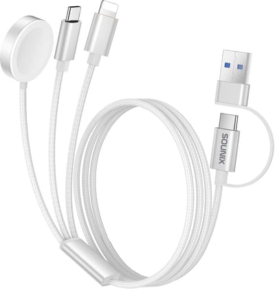 Sounix USB C kabel 100w - 3in1 USB C/Lightning/Smart Watch Oplader - 2 Meter - Geschikt voor Smartphone/Laptop/Smartwatch - Nylon - Zwart