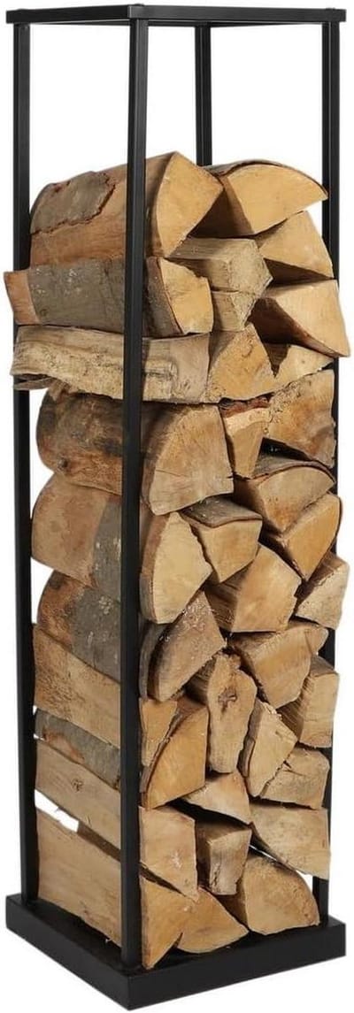 Hout Opslagrek - Haardhout Houder - Haardhout Opslag - Industrieel Design - 31.5 x 31.5 x 115 cm - Zwart