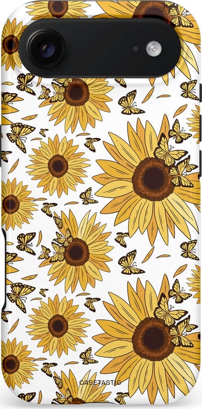 Casetastic hoesje geschikt voor Apple iPhone Air - MagSafe - Dubbellaagse bescherming - Zonnebloem Zomer met vlinders - Fashion Case - Goud Beige Wit
