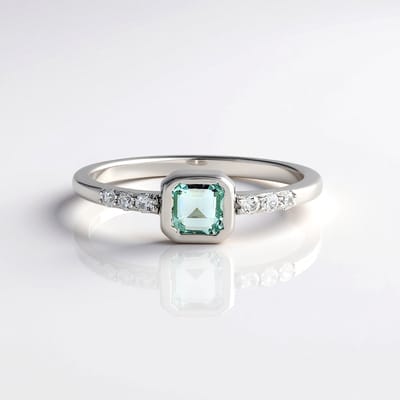 Cavill - Zilveren ring - 925 Sterling zilver geplatineerd - 0,423 ct Paraiba kleurige smaragd - 0,157 ct zirkonia - elegante achthoek Asscher ring