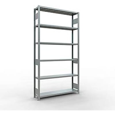 Schulte MULTIplus250 rekken zonder schroeven, basisrek, 6 legborden, tot 250 kg per legbord, zonder gereedschap monteerbaar, B 1300 x D 300 x H 2500, zilvergrijs