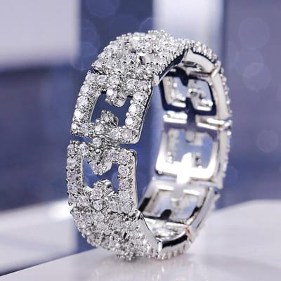 Huitan Stijlvolle Briljante Dames Trouwring Volledig Pavé Glanzende CZ Belofte Liefdesring Veelzijdige Statement Sieraden Hoge Kwaliteit 7 gray