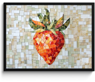 Poster in lijst - Fotolijst 70x50 cm - Posters - Aardbei - Rood - Mozaïek - Fruit - Posterlijst zwart - Decoratie - Wanddecoratie woonkamer - Muurdecoratie slaapkamer