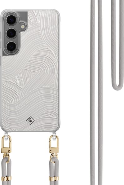 Casimoda® hoesje met koord - Geschikt voor Samsung S24 - Abstract Waves - Afneembaar koord - TPU/polycarbonaat - Grijs