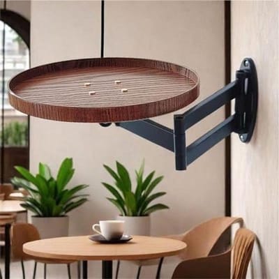 Wandtafel Klapbaar - Opklaptafel Muur - Ruimte Besparen - 90 Graden Draaibaar - 30 cm Diameter - Houtkleur