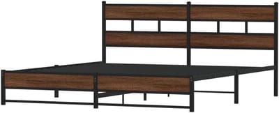 Bedframe Metaal - Bedframe Staal - Slaapkamer Inrichten - Met Hoofdbord - 193x203 cm - Bruin Eikenkleur