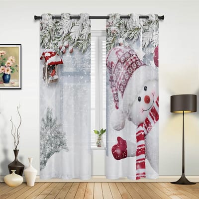 Kerst Winter Sneeuwvlok Dwerg Blauw Raamgordijnen Decor Voor Thuis Slaapkamer Keuken Woonkamer Ornament Kerstcadeaus Navidad 135W x 60H(cm) x1