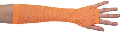 Atosa Carnaval verkleed handschoenen - visnet stof - oranje - vingerloos - dames - elastiek