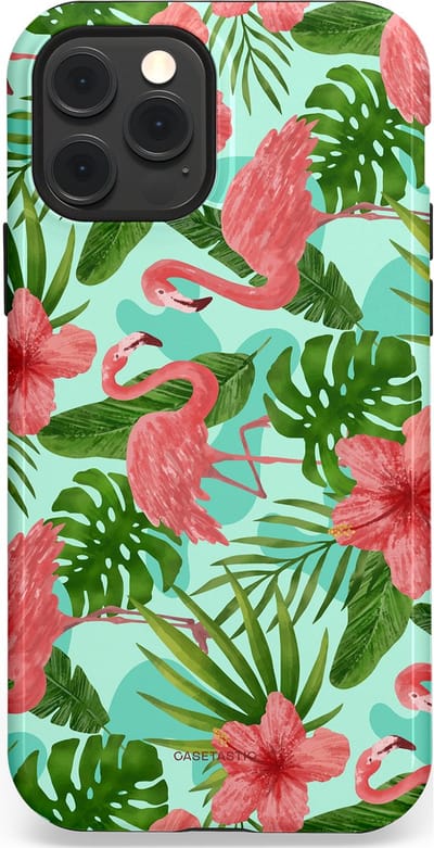 Casetastic hoesje geschikt voor Apple iPhone 12 / Apple iPhone 12 Pro - MagSafe - Dubbellaagse bescherming - Flamingo jungle - Fashion Case - Mintgroen Koraal