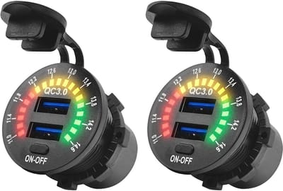 ProRide 12V USB Wandcontactdoos Inbouw - 2 USB Poorten - Schakelaar - Voltmeter - QC3.0 - - Voor Auto Boot en Camper - 2 stuks
