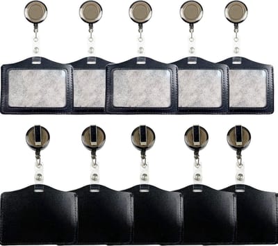 ID Badge Houder van PU Leer met Retractable Badge Reel en Clip - 10 Stuks Zwart, Perfect voor Sleutelkaarten en Identificatie