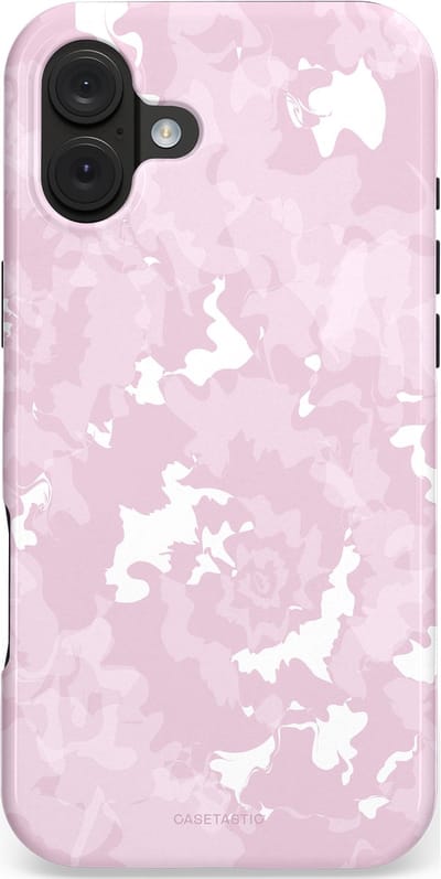 Casetastic hoesje geschikt voor Apple iPhone 16 Plus - MagSafe - Dubbellaagse bescherming - Roze wervels - Fashion Case - Lichtgrijs Lichtroze Wit