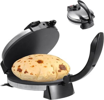 Elektrische Roti Maker - Chapati Machine - Thuis Bakken - Dubbelzijdig Verwarmen - 25 cm - Zwart