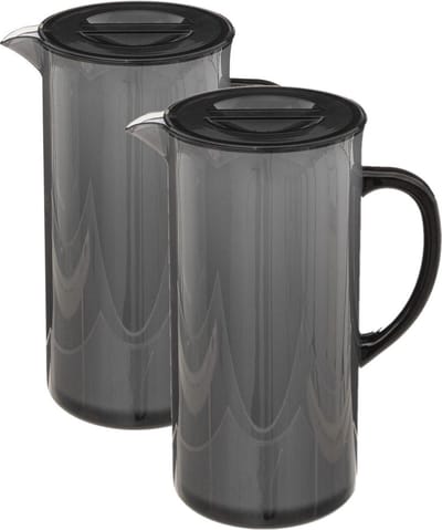 5Five Sapkan/schenkkan karaf - Set van 2x stuks - zwart - met deksel - 1950 ml - kunststof - Limonade/water