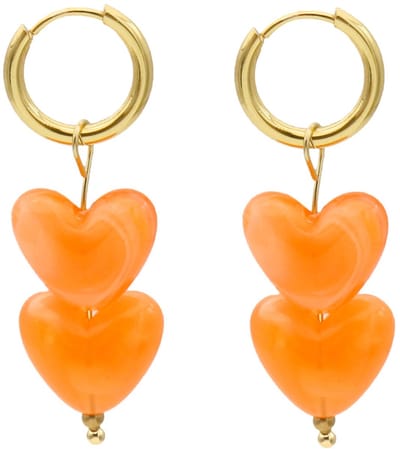 Oorbellen - RVS - hartjes - oranje - 4 cm