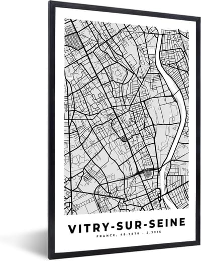 Fotolijst incl. Poster - Kaart - Stadskaart - Frankrijk - Vitry-sur-Seine - Plattegrond - 40x60 cm - Posterlijst