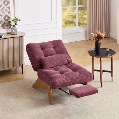 MODENUIT Loungestoel 127x73x90 cm - Verstelbare Rugleuning Met Voetensteun - Voor Woonkamer - Corduroy Wijnrood