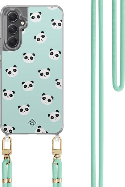 Casimoda® hoesje met koord - Geschikt voor Samsung A34 - Panda Print - Afneembaar koord - TPU/polycarbonaat - Mint