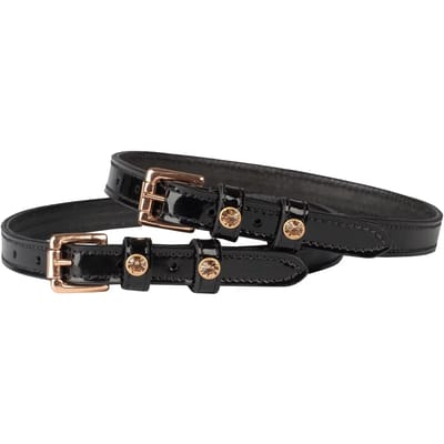 Dubbel leren verniste sporenriem met diamant HORKA (x2)