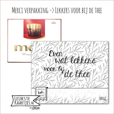 Kaartkadootje Merci -> Lekkers bij de thee - No:03 (Merci Chocolade - Wat lekkers bij de thee, Takjes met blaadjes, zwart/wit) - LeuksteKaartjes.nl by xMar
