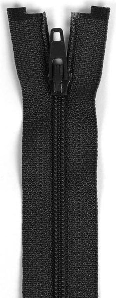 YKK RITS, ZWART, DEELBAAR, KUNSTSTOF TANDJES, 75 CM, PER STUK.