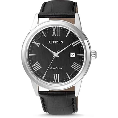 CITIZEN Eco-Drive Serie 30 Meter Waterdicht Kwarts Echt Lederen Band Herenhorloge Zwarte Wijzerplaat AW1231-07E zwart
