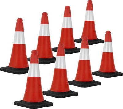 Set van 8 verkeerskegels verkeerskegel pylon verzwaard 51cm rood/wit met zware voet