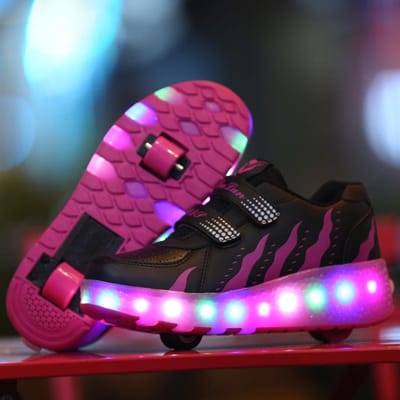 Wegloper Schoenen Mannen en Vrouwen Kinderen Volwassenen Dubbele Rolschaatsen LED Licht Schoenen 31