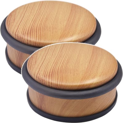 5Five Deurstopper - 2x - rond - houtlook - 10 x 4,5 cm - metaal - deurstop