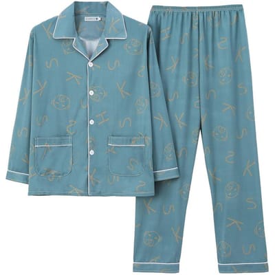 Grote Maat Heren Pyjama's Herfst en Winter Sika Hert Motief Lange Mouwen Lange Broek Casual Huispak Nachtkleding 2-Delige Set Loungewear L