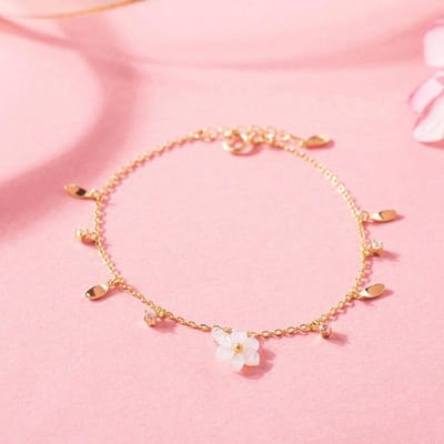 Japans Licht Luxe 925 Zilver Verguld Witte Schelp Bloemblad Zirkoon Witte Kristal Schelp Bloem Vrouwen Dunne Armband Armband pink