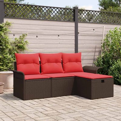 vidaXL - Tuinbank - Set - 4 - st - Bruin - en - Rood - poly - rattan