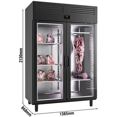 GGM Gastro Dry Aging Fleischreifeschrank - 1300mm - 2 Glastüren - Schwarz Zwart