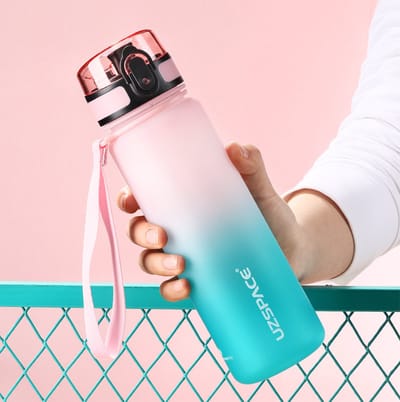 UZSPACE Waterfles - Drinkfles 1000 ml – BPA-Vrije Tritan Waterfles – 100% Lekvrij – Herbruikbare Sportfles met 1-Klik Deksel – Voor School, Sport & Kantoor – Roze/Blauw