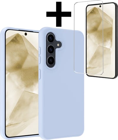 Hoesje - Met Screenprotector - Geschikt voor Samsung Galaxy A55 - Sterk & Shockproof - Back Cover - Siliconen Case - Telefoon Hoes - Telefoonhoesjes - Lichtblauw
