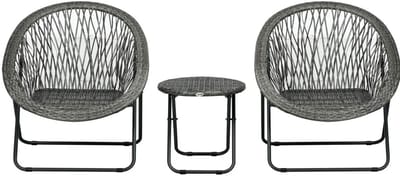 Tuinset - Opvouwbaar - Tuintafel - Tuinstoelen - Balkonset - Grijs 3 delig